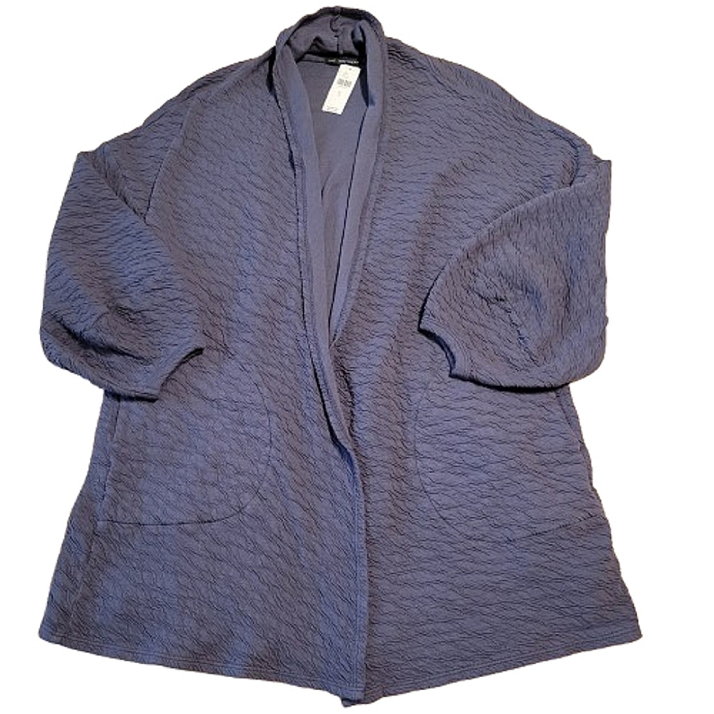 The Refinery Women Oversized Cozy Textured W/ballon Sleeves Blue Cardigan Size S